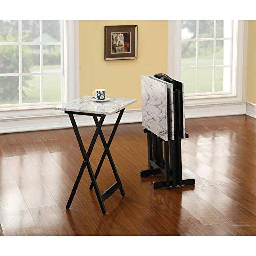 New 5-Pieces Faux Marble TV Snack Food Tray Set Stand Trays Dining Cart Storage Individual Tray (Open): 26.25" H x 19" W x 15.75" D Overall