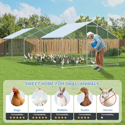 Polar Aurora Metal Chicken Coop, Large Outdoor Chicken Pen, Walk-in Chicken Run for 6-20 Chickens