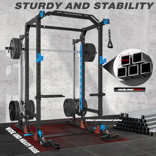 Power Cage with Cable Crossover/Smith Machine System LAT-Pull Down System Power Rack Squat Rack Training Attachments for Home Gym