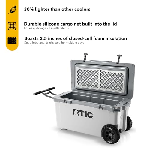 RTIC 72 Quart Ultra-Light Wheeled Cooler Hard Insulated Portable Ice Chest Box for Beach, Drink, Beverage, Camping, Picnic, Fishing, Boat, Barbecue