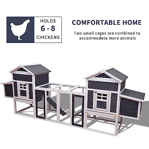 Outdoor Chicken Coop for 8 Chickens, 2025Upgraded Portable Wooden Hen House with Nesting Boxes, Chicken House, Chicken Run Cage