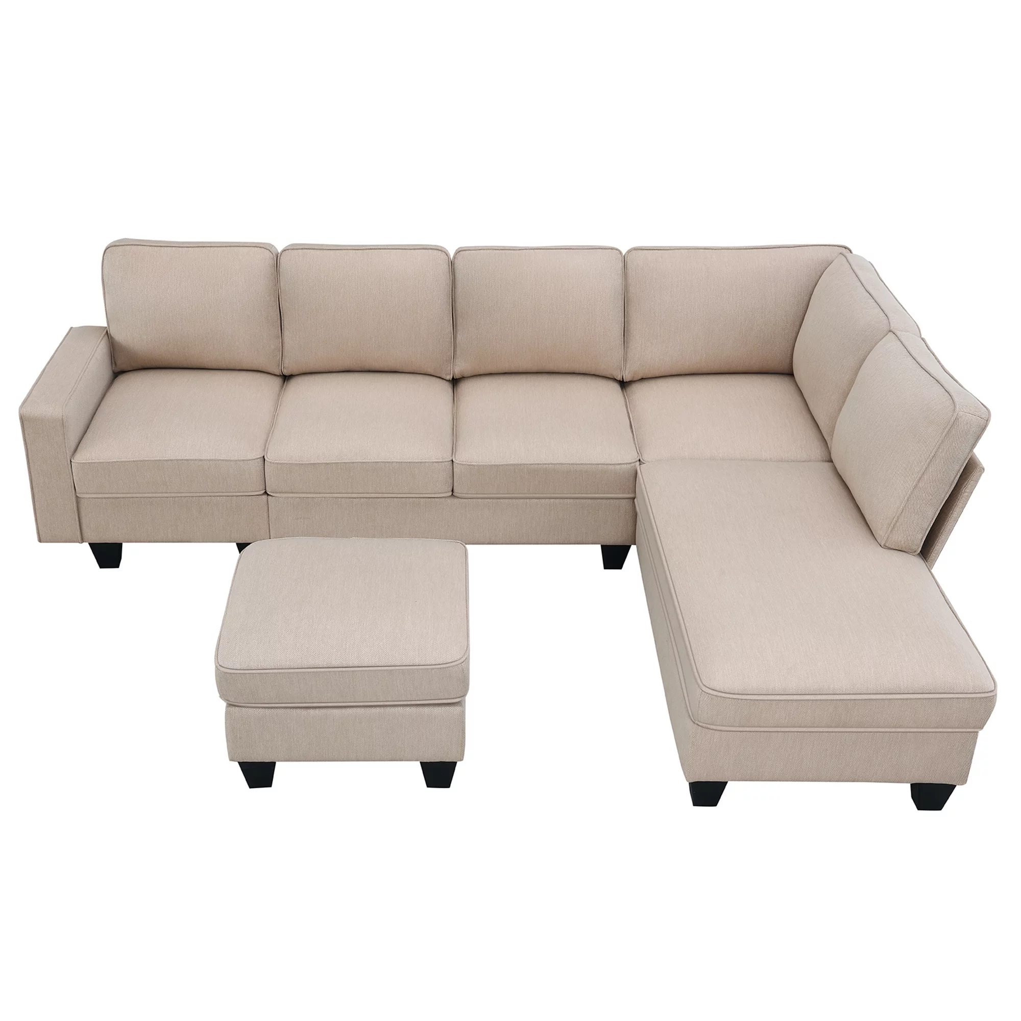 Modern L Shaped Sectional Sofa, 7 Seater Linen Modular Couch with Chaise Lounge and Convertible Ottoman for Living Room Office - Radiant Selections
