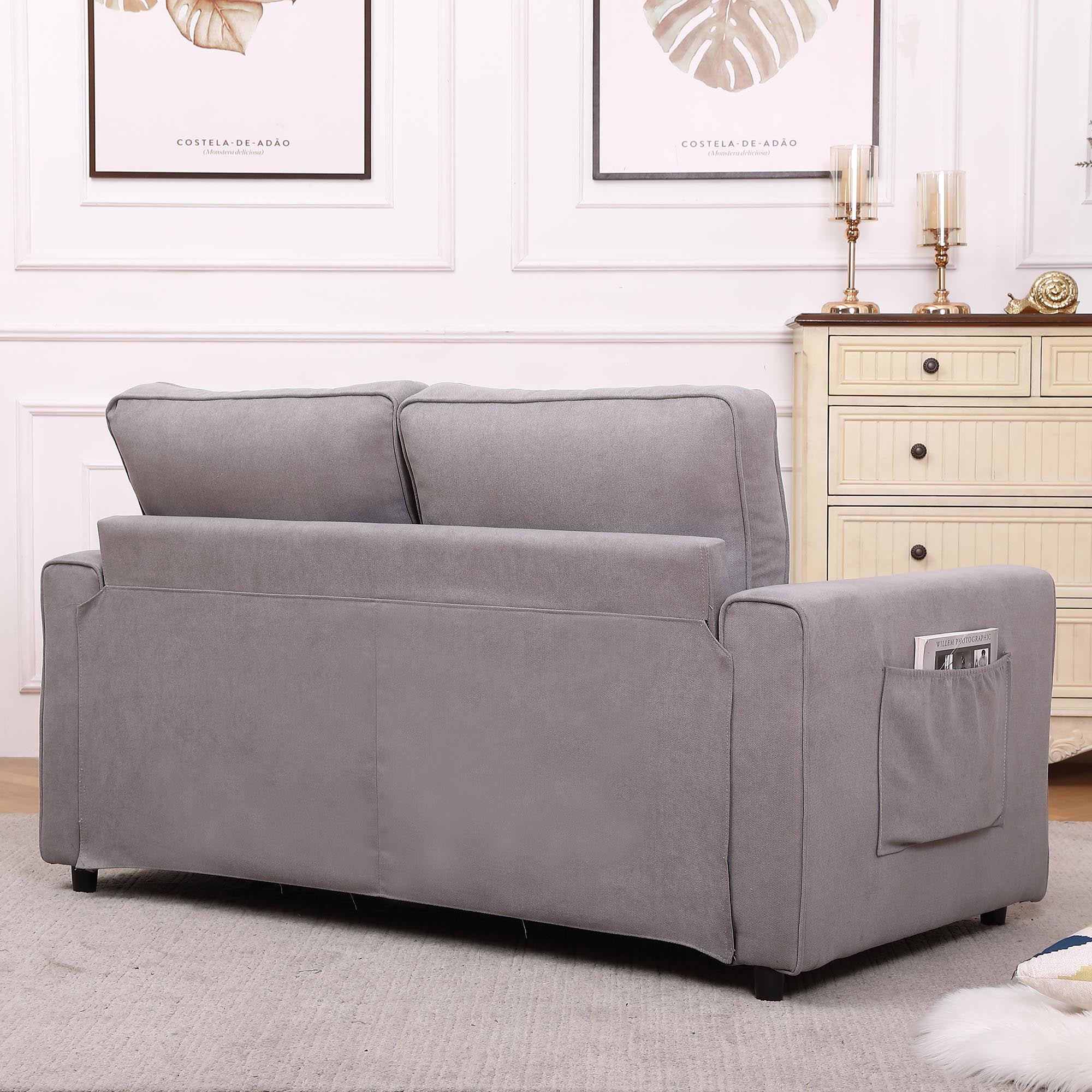 3-in-1 Upholstered Futon Sofa Convertible Floor Sofa bed,Foldable Tufted Loveseat with Pull Out Sleeper Couch Bed