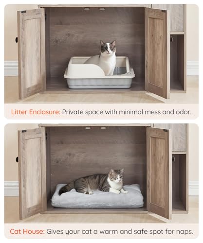 HOOBRO Cat Tree with Litter Box Enclosure, 68.9" H Cat Tower with Food Bowl and Storage, Hidden Litter Enclosure Furniture