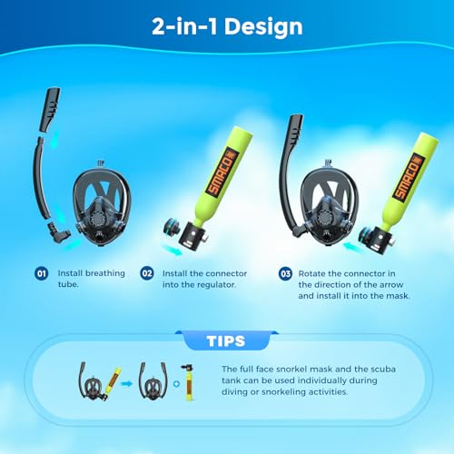 SMACO Mini Scuba Tank with Snorkel Mask 0.5L Portable Small Diving Tank with Full Face Diving Mask Reusable DOT Certified Pony Bottle Diving Cylinder