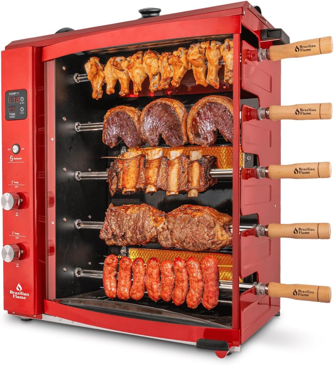 Brazilian Flame Churrasco® Gas Rotisserie Oven Grill Roaster with Auto Rotating Skewers for Rotisserie Chicken, Brazilian Style BBQ and Churrasco
