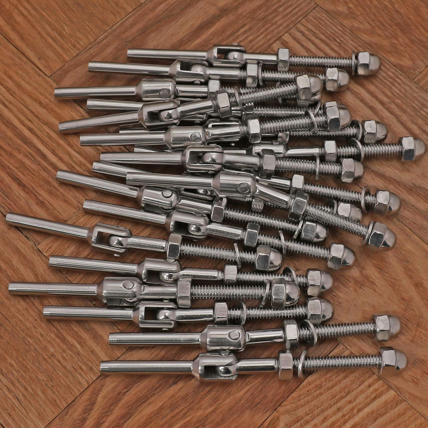 Deck Man 1/8 Inch T316 Stainless Steel Adjustable Cable Railing Kit/Hardware for 1.5 Inch Metal Post，Marine Grade (20 Pack)