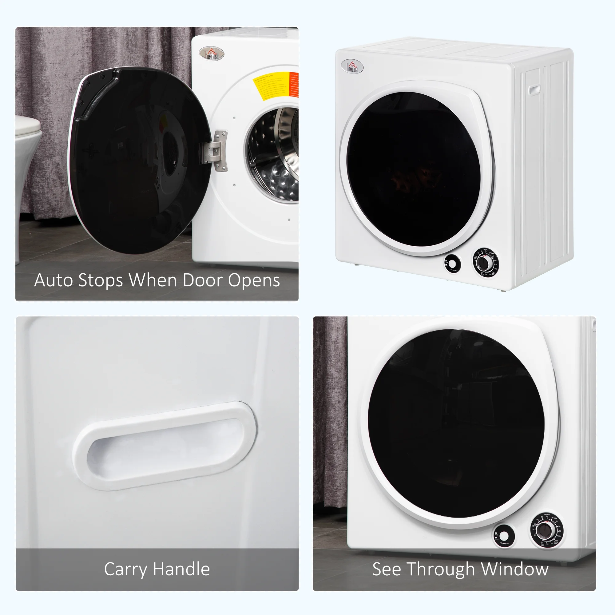 HOMCOM Dryer Machine, 1350W 3.22 Cu. Ft. Portable Clothes Dryer w/ 5 Modes