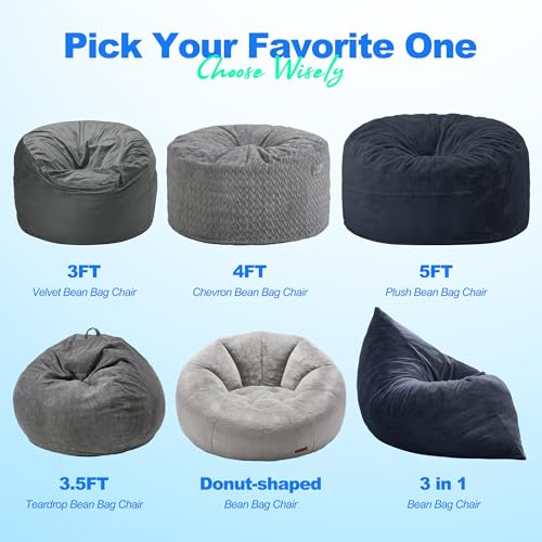 Hobestluk 3 in 1 Bean Bag Chair Giant Bean Bag Chairs Convertible Bean Bag Floor Cushion with Machine Washable Cover