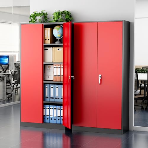 Greenvelly Metal Storage Cabinet, 72" Black Locking Storage Cabinets with Doors and 4 Shelves, Metal Cabinet for Garage Home Office, Classroom