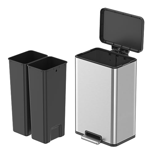 EKO EcoCasa II 36L+24L Dual Trash Can with Recycle Bin, Stainless Steel Garbage Can with Lid, Deodorizer Compartment