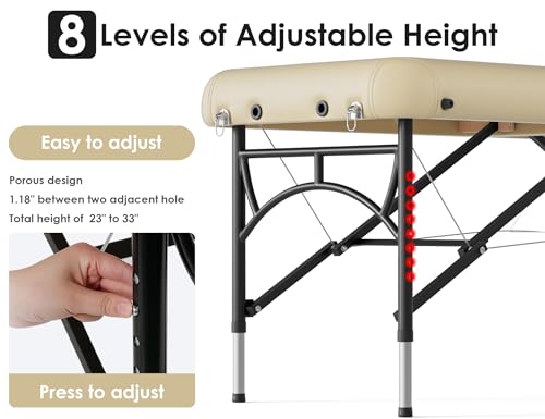 CLORIS 84" Professional Massage Table Portable 2 Folding Lightweight Facial Solon Spa Tattoo Bed Height Adjustable with Carrying Bag & Aluminium Leg