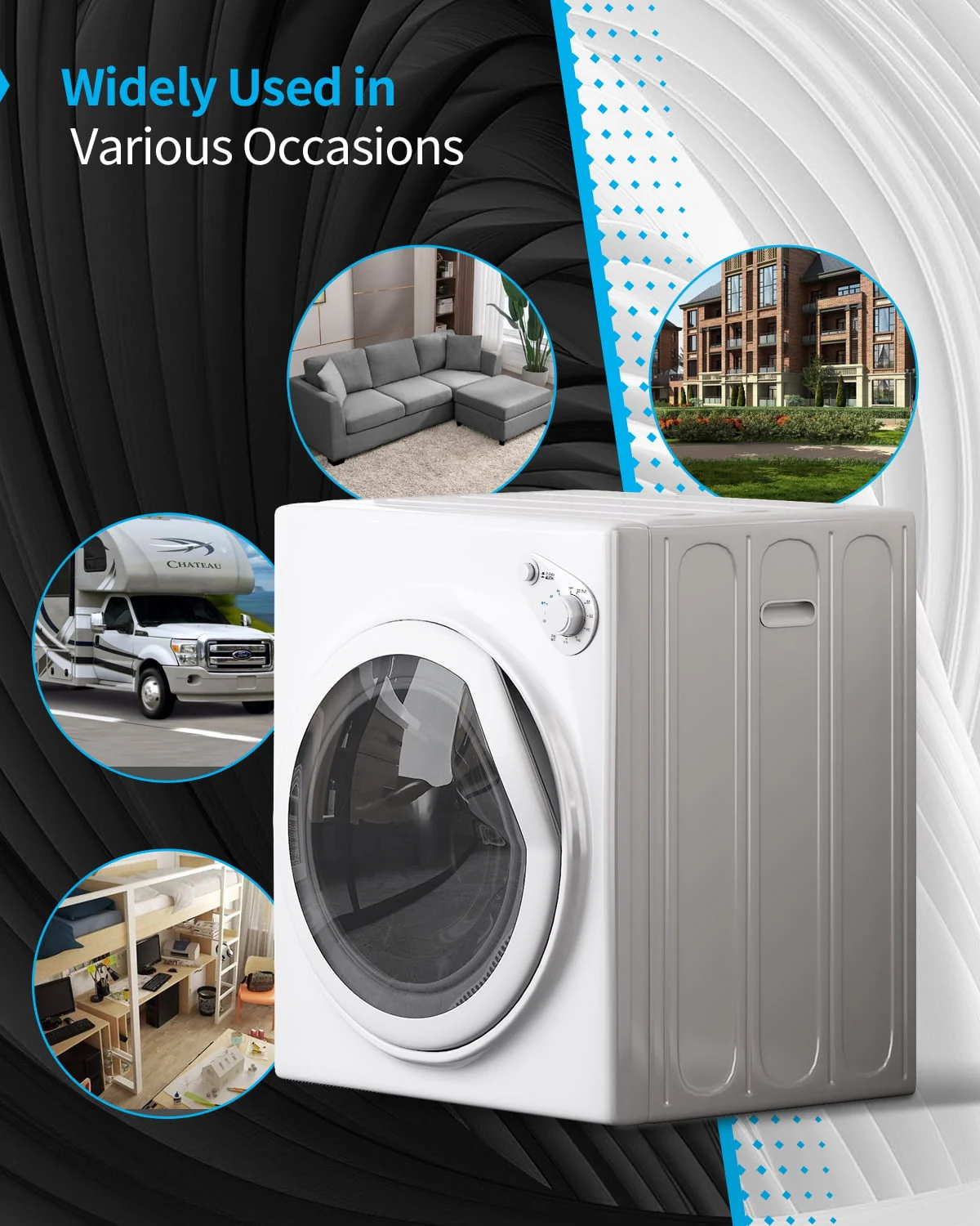 TABU 13 lbs Electric Poortable Dryer, Front Load Portable Laundry Dryer with Stainless Steel Tub,White