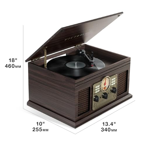 Victrola The Quincy 6-in-1 Bluetooth Record Player & Multimedia Center with Built-in Speakers &ndash; 3-Speed Turntable, CD & Cassette Player