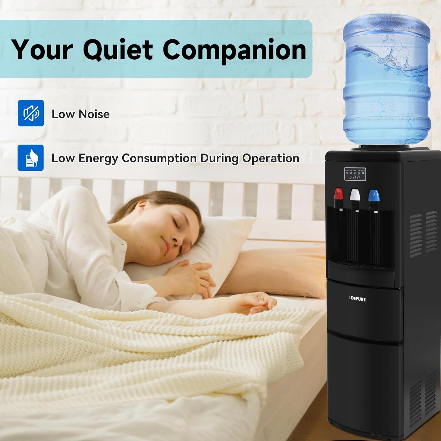 ICEPURE Water Dispenser with Ice Maker, 3-in-1 Hot and Cold Water Cooler with Built-in Bullet Ice Maker Machine, 26.5lbs/24H