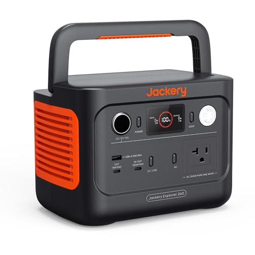 Jackery Solar Generator 240 v2 and 40W Mini Solar Panel, 256Wh LiFePO4 Battery, 300W AC & 100W USB-C Output, Ultra Fast Solar Charging for Outdoors