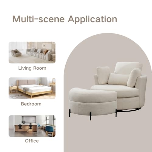 Chifee & Vingol 42.2" Oversized Swivel Accent Chair Round Barrel Chair,Chenille,Beige