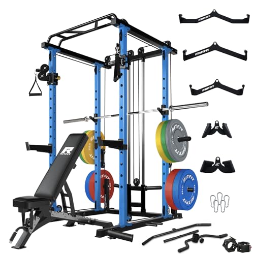 RitFit Multi-Function Squat Rack Power Cage PPC03 with Cable Crossover System, 1000LBS Capacity Power Rack and Packages with Optional Weight Bench
