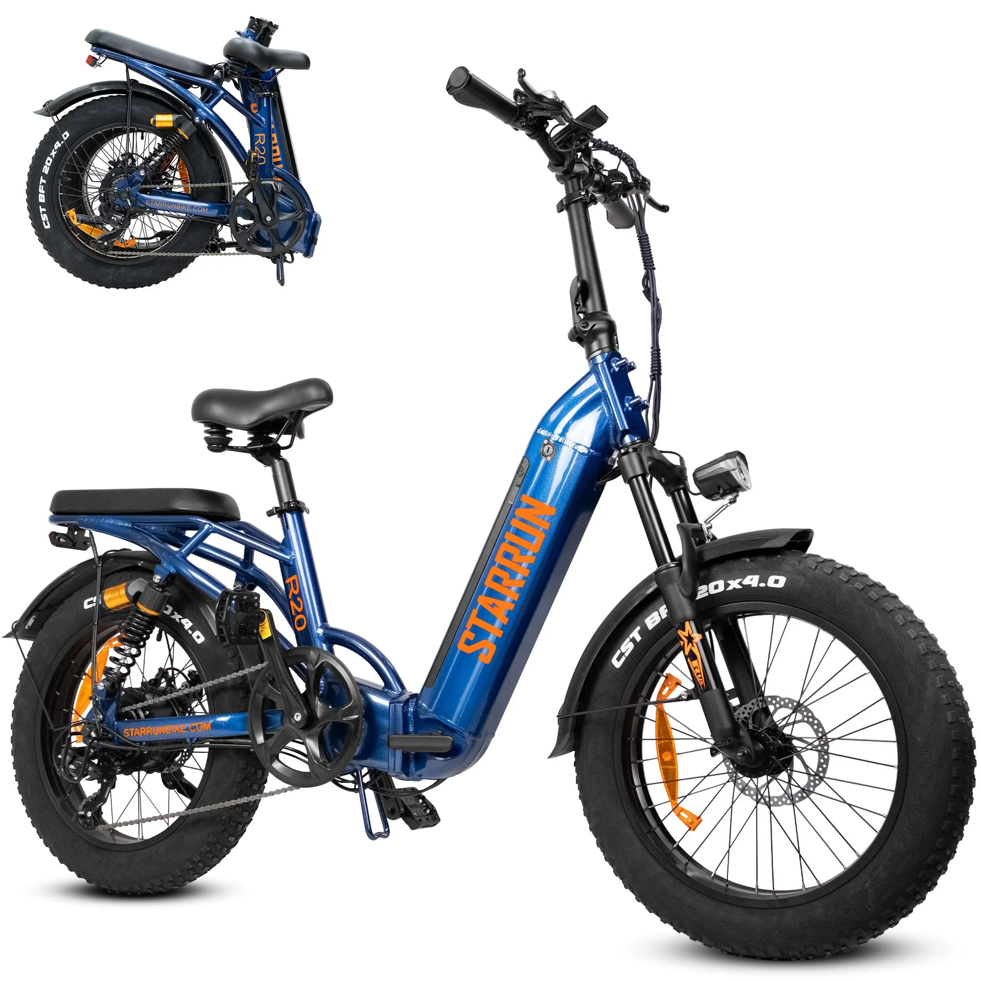 Electric Bike Full Suspension E-Bikes for Adults 750W 48V 20Ah Removable Lithium  Battery 4.0" Color Display 7 Speed 20'X4.0 Fat Tire Folding