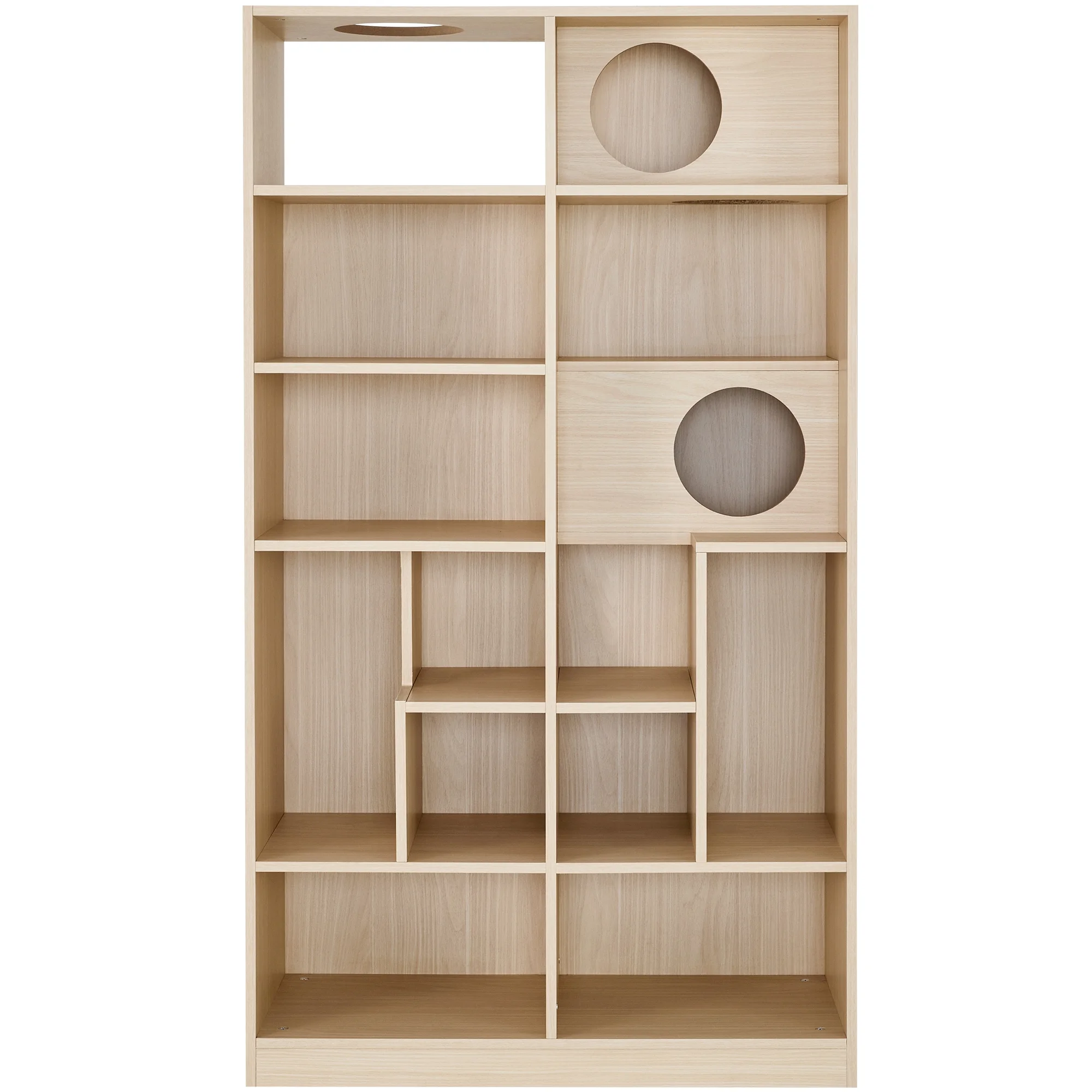 ZephyPaws Furniture Style Cat Bookcase with Shelves,Cat Tree Tower with Storage,Modern Book Shelf Furniture for Home Decor,Natural