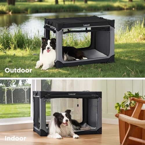 Lesure Soft Collapsible Dog Crate - 42 Inch Portable Travel Crate for Extra Large Dogs Indoor & Outdoor