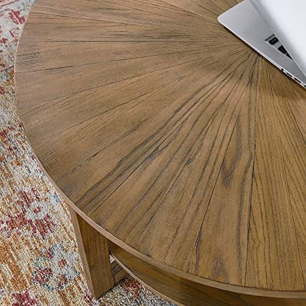 YZboomLife Round Coffee Table Living Room  Circle Round Coffee Table with   Farmhouse Solid Wood Coffee Table  Yellowish Brown  KFZ-3338
