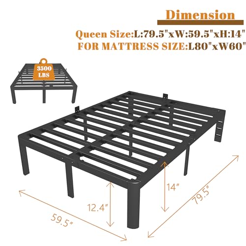Full Size Bed Frame 16 Inch Black, Metal Platform Full Bed Frame with Baffles, No Box Spring Needed, Heavy Duty Steel Supprt, Rounded Corner Design