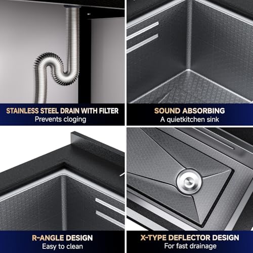 Stainless Steel Utility Sink 36“, Freestanding Laundry Sink with Upgraded Pull Out Faucet, Hose, Drain Kit & Solid Shelf. Utility Sink for Kitchen