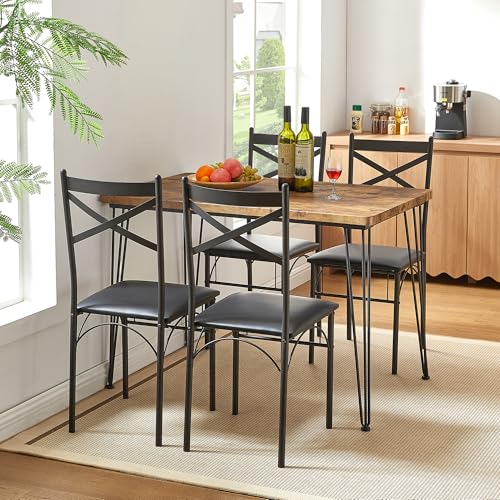 VECELO Kitchen Dining Room Table Set with 2 Chairs for Small Space, Apartment,Metal Steel Frame