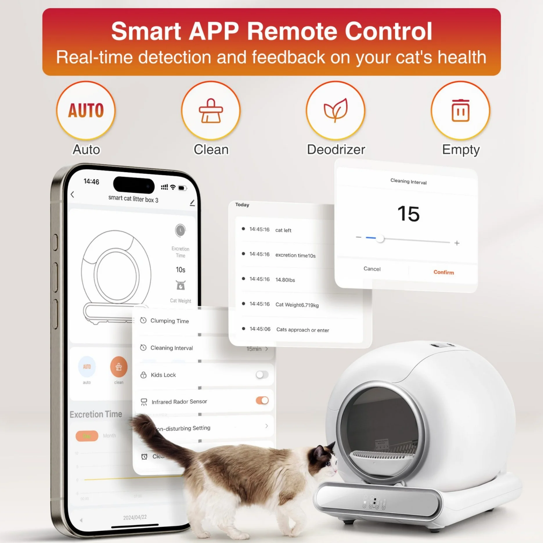 FaayFian Smart Self-Cleaning Cat Litter Box, Automatic Odor Control, 65L, Multi-Cat, Low Entry
