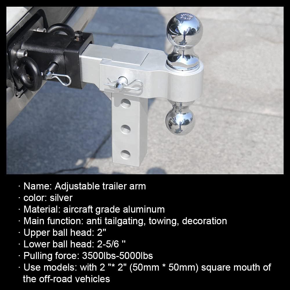 Flashark Adjustable Trailer Hitch Fits 2" inch Receiver, Aluminum Rapid Hitch 6" Drop/Rise, 2-Inch and 2-5/16-Inch Hitch Dual Ball Mount 5