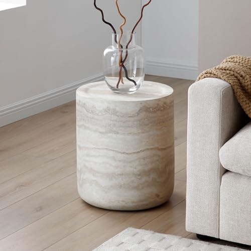 JUSTONE 15.75 ''Round Coffee Table, Accent End Table for Living Room Office Apartment, Modern Minimalist Side Table with Faux Marble Pattern