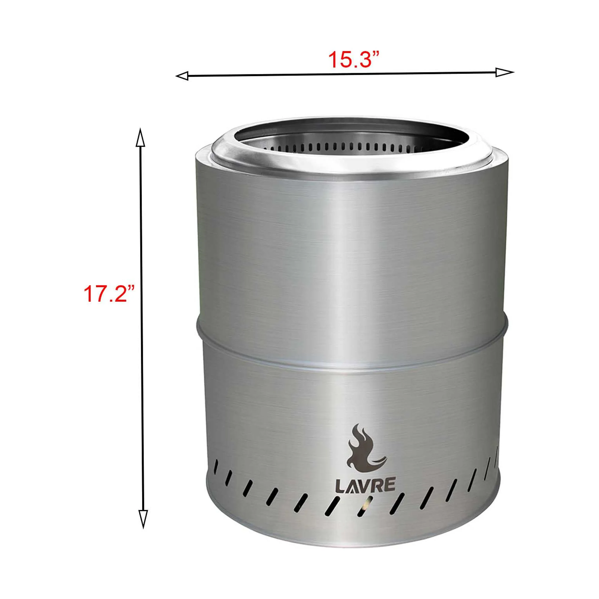 LAVRE Stainless Steel Smokeless Fire Pit with Grill, Outdoor Portable Wood Burning Fire Pits for Bonfire, Camping