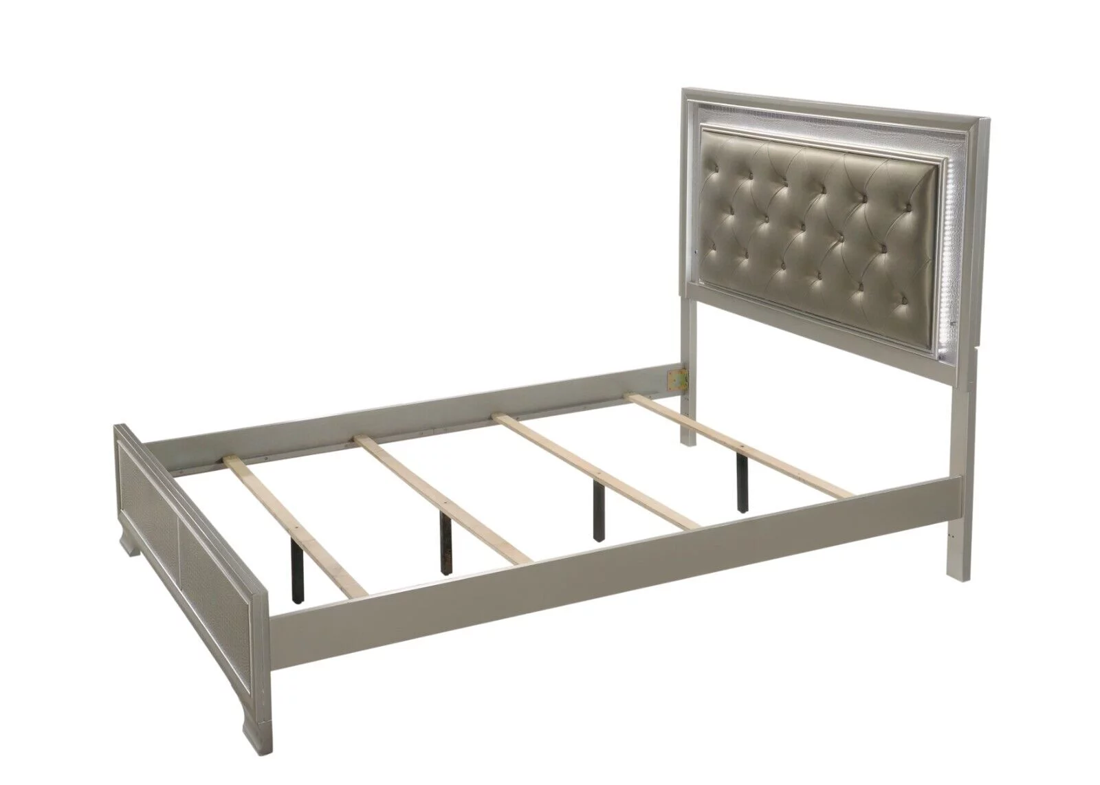 Modern 3pc Queen Size Upholstered LED Backlit HB Panel Bed Chest Nightstand Set Bedroom Furniture