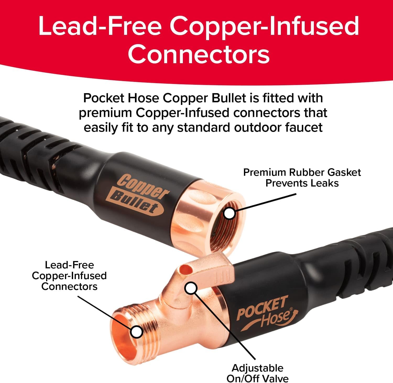 Pocket Hose Copper Bullet Expandable Garden Hose w/10 Pattern Thumb Spray Nozzle AS-SEEN-ON-TV 50 FT 650psi 3/4 in Patented Lead-Free