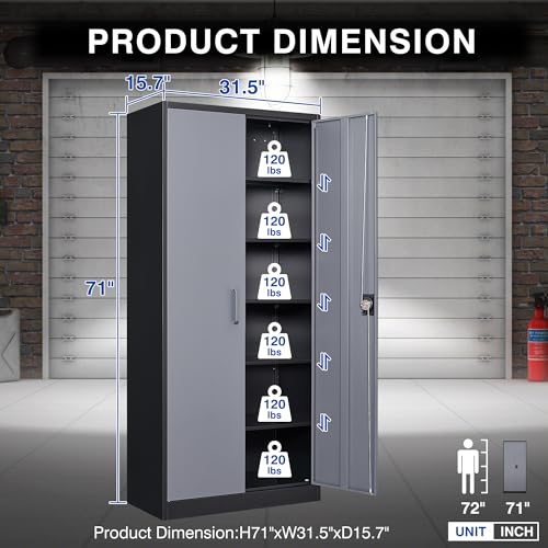 Metal Garage Storage Cabinet with Wheels,Metal Storage Cabinet with Adjustable Shelves,Steel Tool Cabinets with Locking Door for Home, School, Office