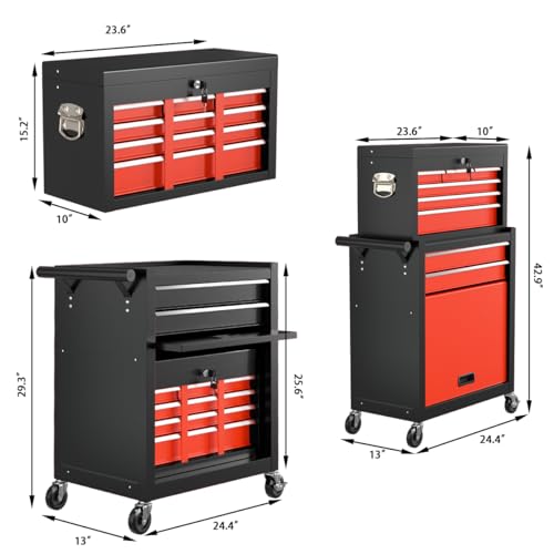 8-Drawer High Capacity Rolling Tool Chest, Removable Cabinet Storage Tool Box with Wheels and Drawers