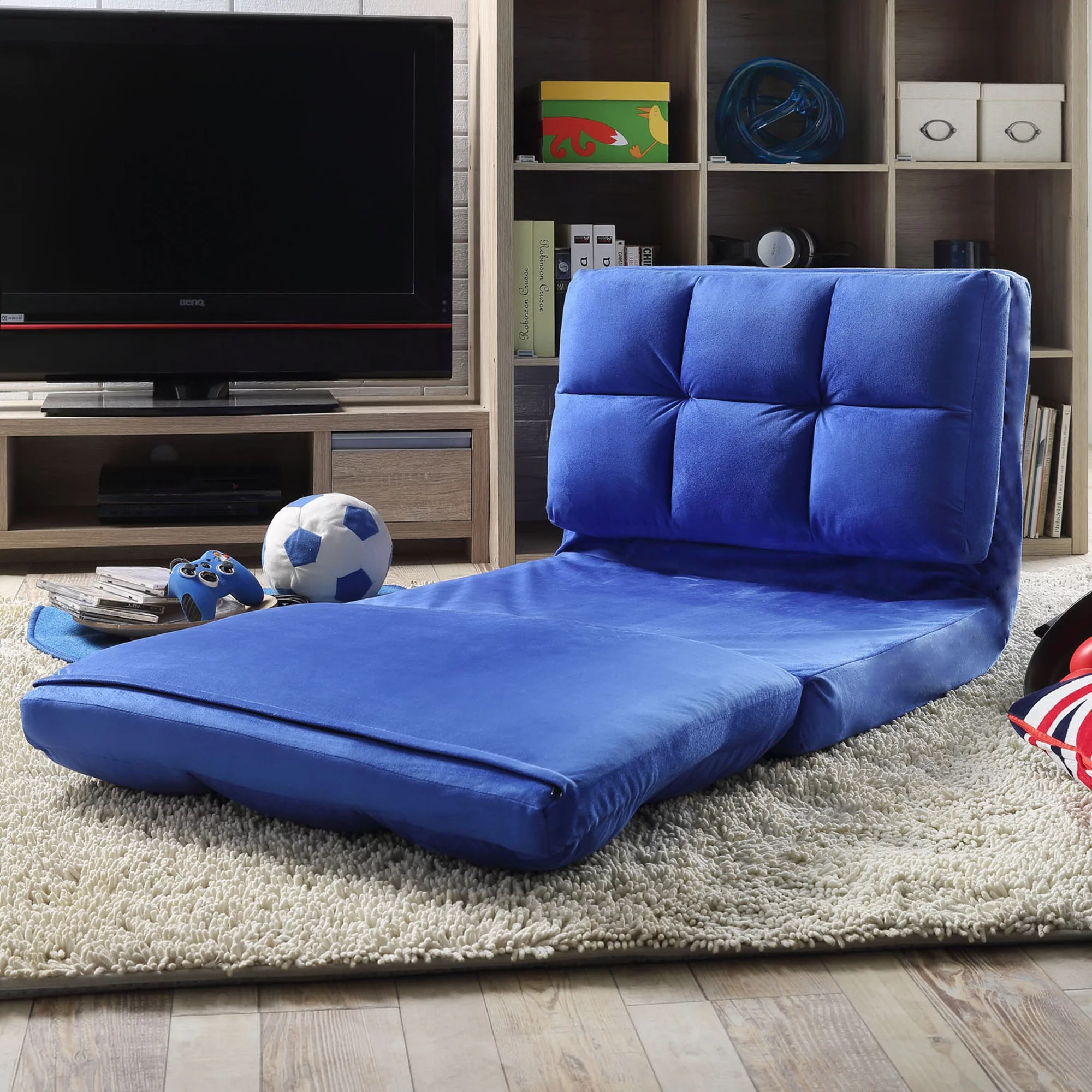 Loungie Microsuede Flip Chair Lounger Seat Blue