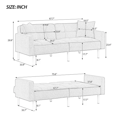 Modern Convertible Folding Futon Sofa Bed for Compact Living Space, Apartment, Dorm