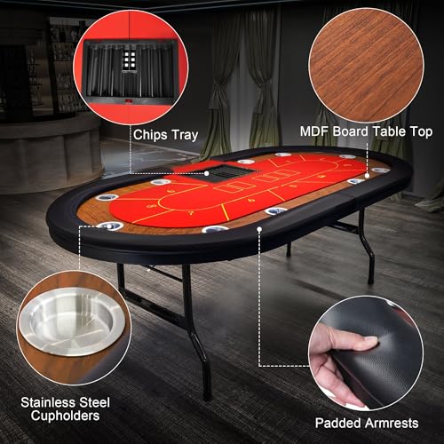 COLOR TREE Foldable Blackjack Poker Table, 84" Premium Texas Hold'em with Cup Holders, Padded Rails, Stylish Blue Design