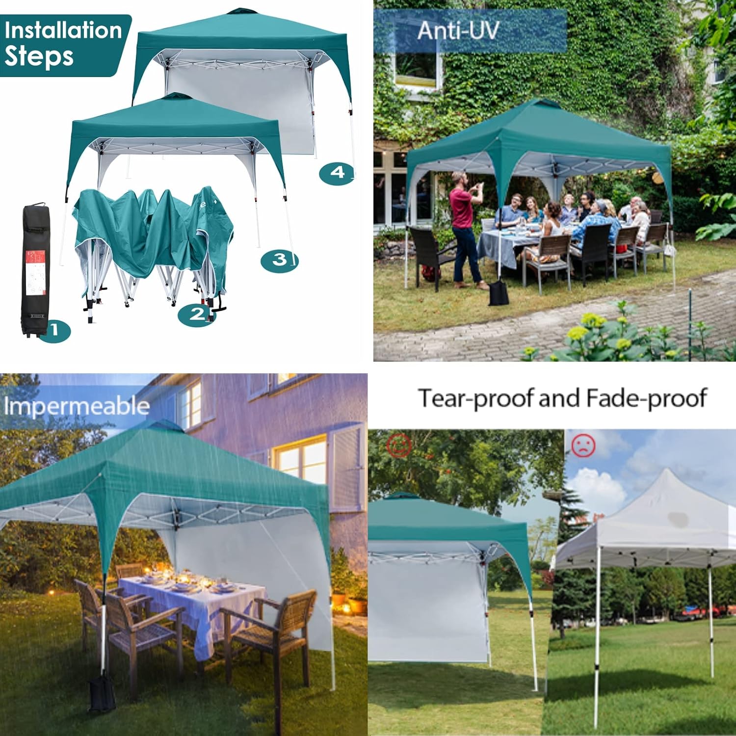 Canopy Tent with Sidewall 10'x10', Anti-UV Sun Instant Shelter Easy Set-up for Camping, Parties, Garden, Backyard, Wheel Carrying Bag
