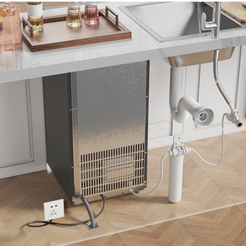 Coolake 15 Inch Commercial Under Counter Ice Maker Machine, 100lbs/Day Stainless Steel Built-in Freestanding Ice Maker with 30lbs Storage Bin