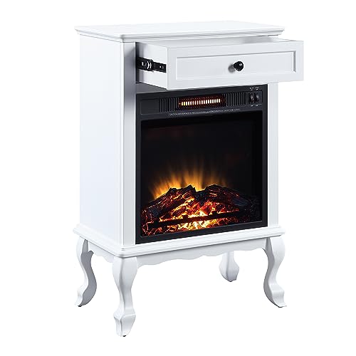 Electric Fireplace with Mantel & Storage Drawer, 1500W Freestanding Space Heater with Log Hearth, Wood Fireplace Cabinet for Entryway, Living Room