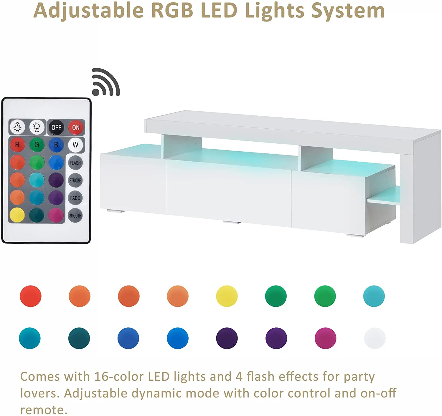 High Gloss LED TV Stand With 16 Colors LED Lights, For Tvs Up To 70 Inches