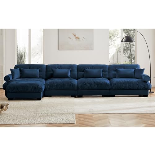 130" Modular Sectional Sofa,Velvet Upholstered Couches for Living Room,3 Seater Green Sofa Couch with Movable Ottoman