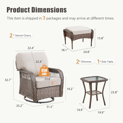 7 Pieces Outdoor Furniture Set with Swivel Chairs