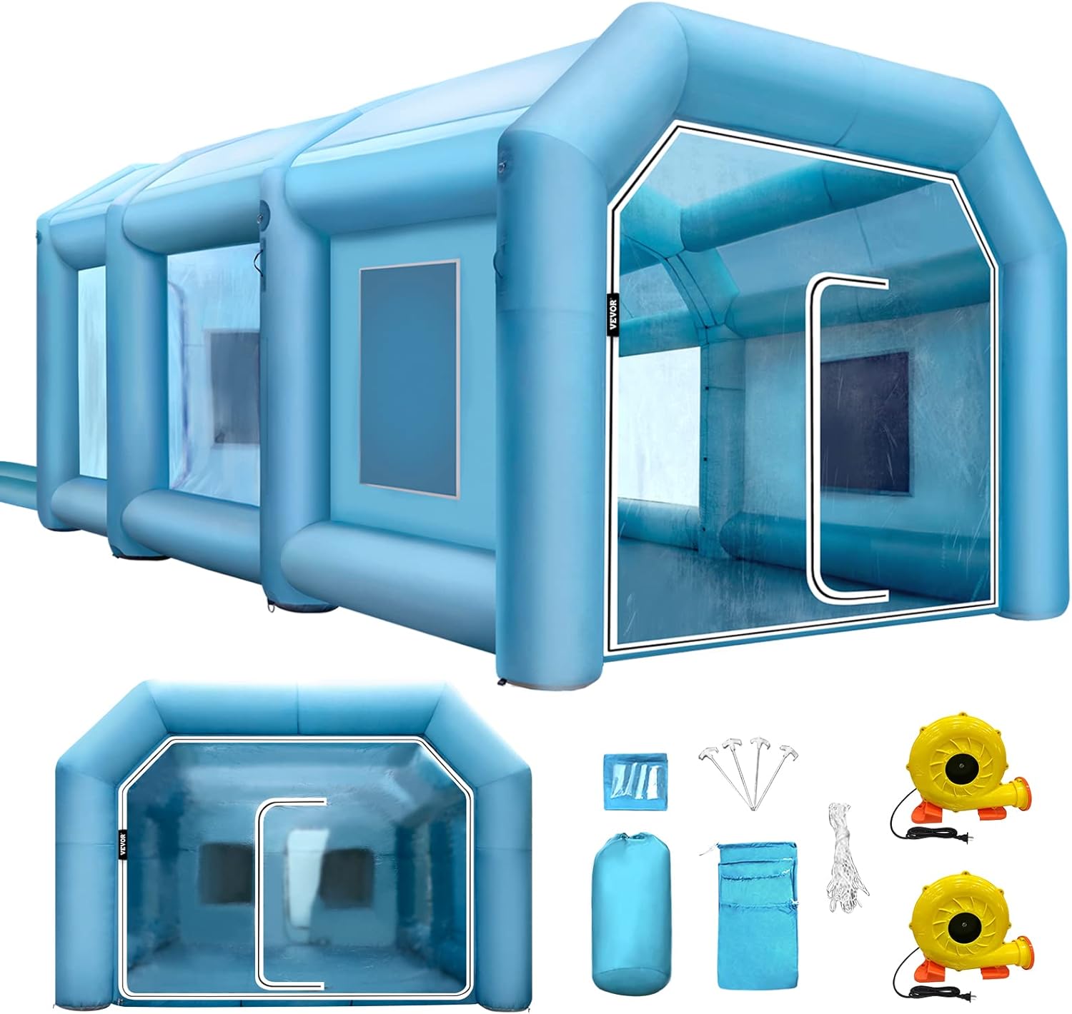 VEVOR Inflatable Paint Booth, 19.69x13.12x8.53 ft Spray Paint Booth, Powerful 750W+350W Blowers Inflatable Spray Booth with Air Filter System