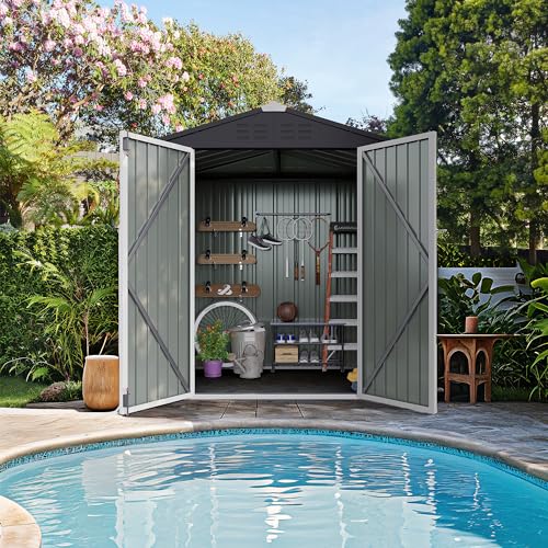 Flamaker Storage Shed Waterproof Metal Garden Shed with Lockable Door Utility Tool Shed Outdoor Storage for Backyard, Patio and Lawn (5 x 3 FT)
