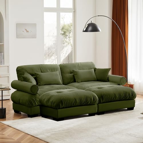 130" Modular Sectional Sofa,Velvet Upholstered Couches for Living Room,3 Seater Green Sofa Couch with Movable Ottoman