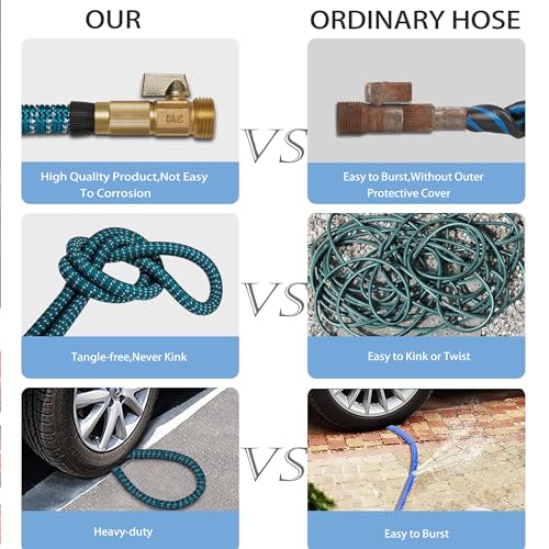 100 FT Expandable Garden Hose - 2024 Version, Lightweight, No-Kink Flexible Water Hose with 3/4" Solid Brass Fittings, Extra Strength Fabric